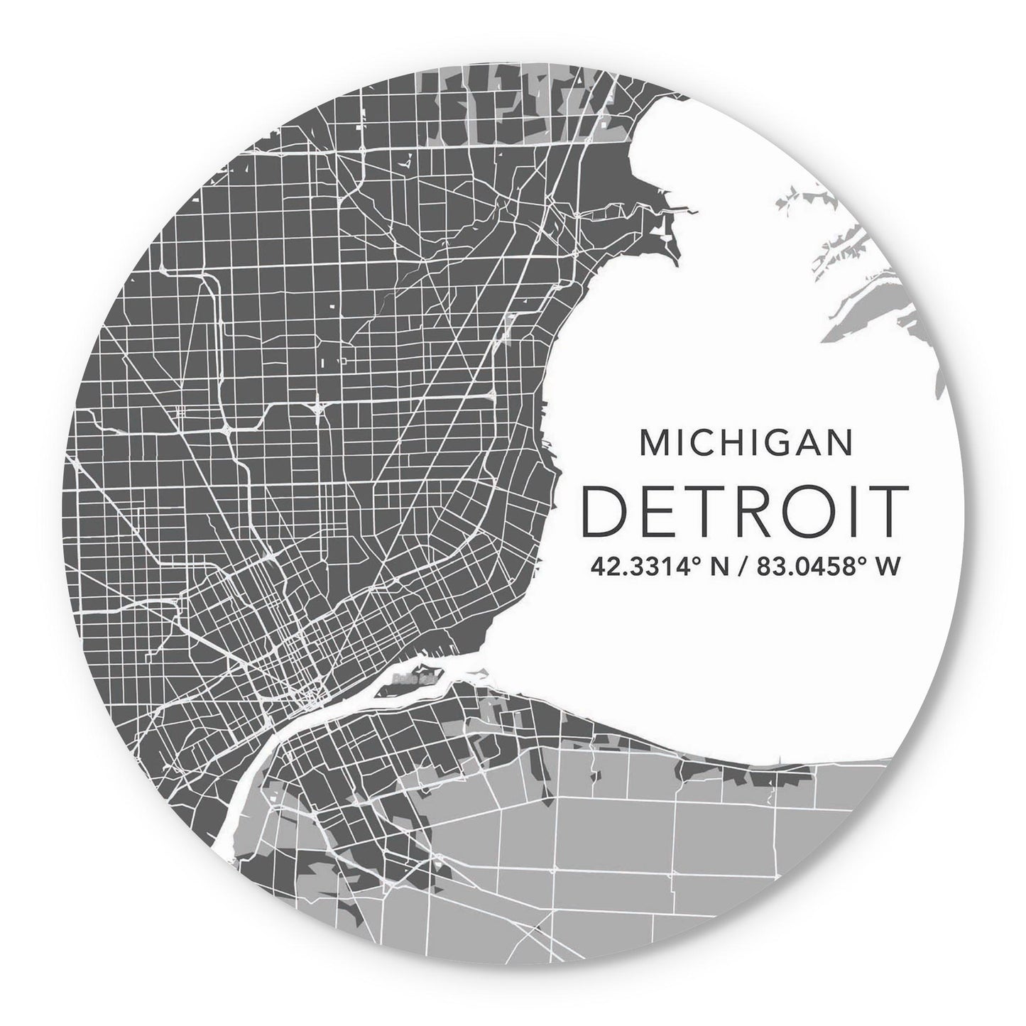 Grey Detroit Michigan Map & Coordinates | 17x0.5