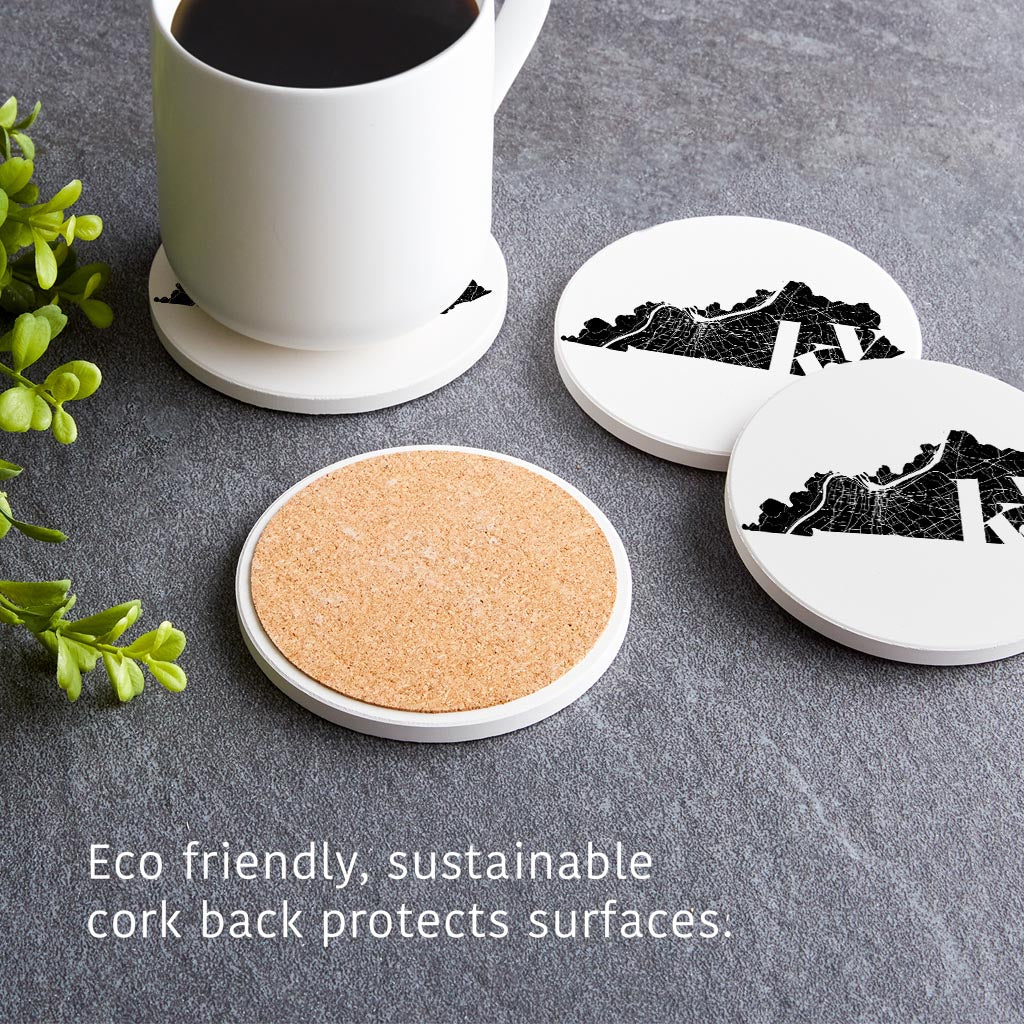 Black And White Abbreviated State Map White Kentucky| Absorbent Coasters | Set of 4 | Min 2