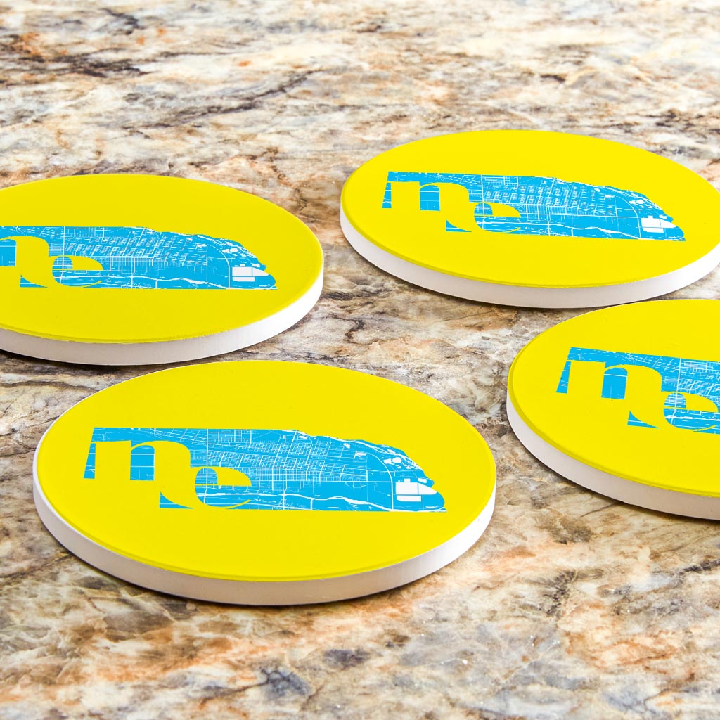Bright Modern Abbreviated State Yellow Nebraska | Absorbent Coasters | Set of 4 | Min 2