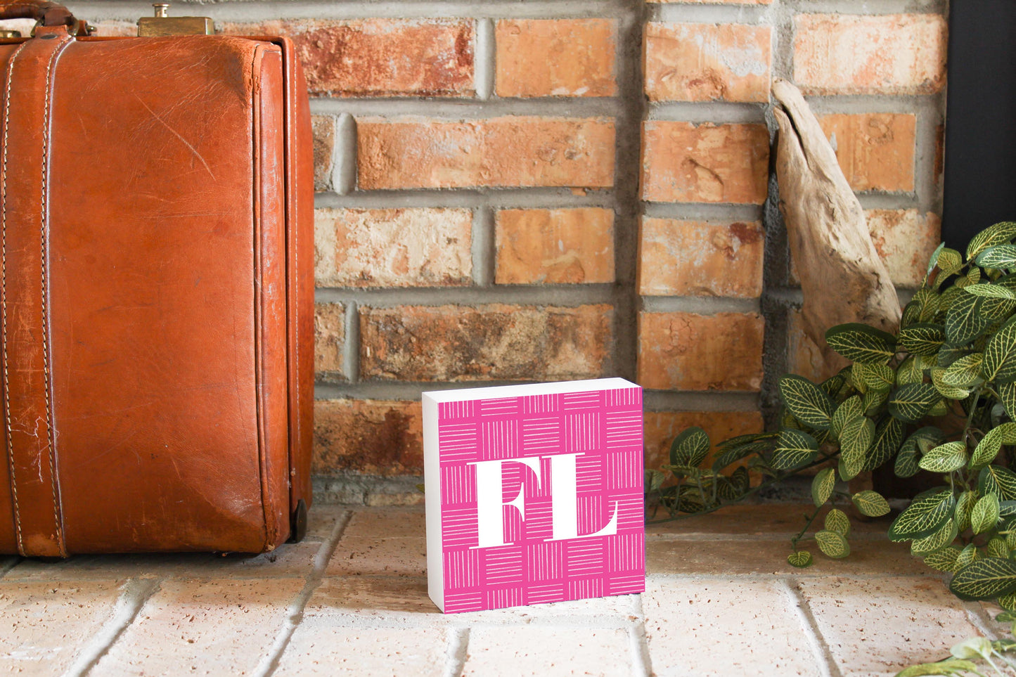 Bright Modern Abbreviated On Pink Florida | Wood Block | Eaches | Min 4