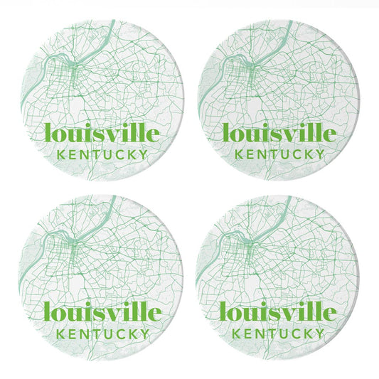 Bright Modern Green Map Kentucky Louisville| Absorbent Coasters | Set of 4 | Min 2