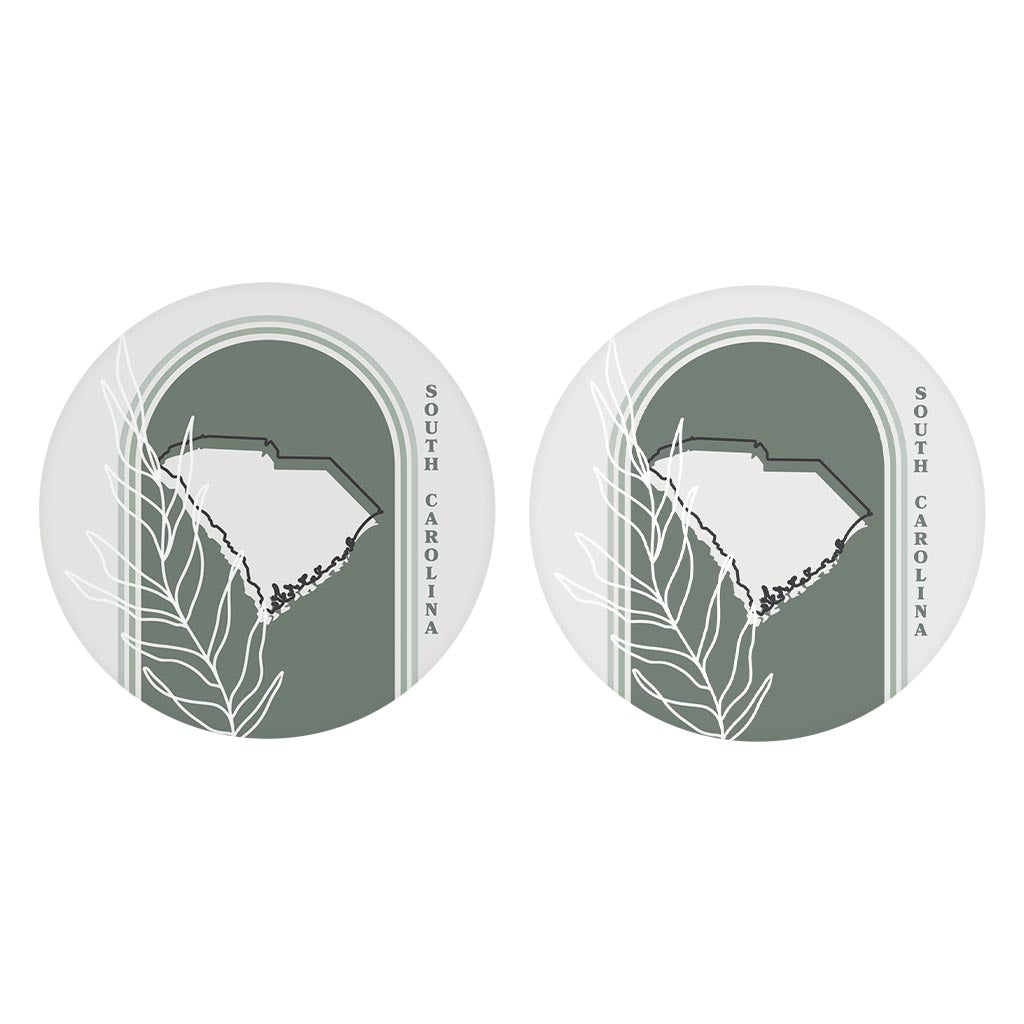 Vintage Groove State With Leaf South Carolina| Absorbent Car Coasters | Set of 2 | Min 4
