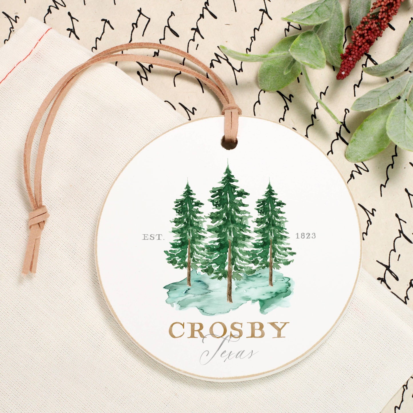 Watercolor Tree Trio, Custom 4" ,Round Ornament