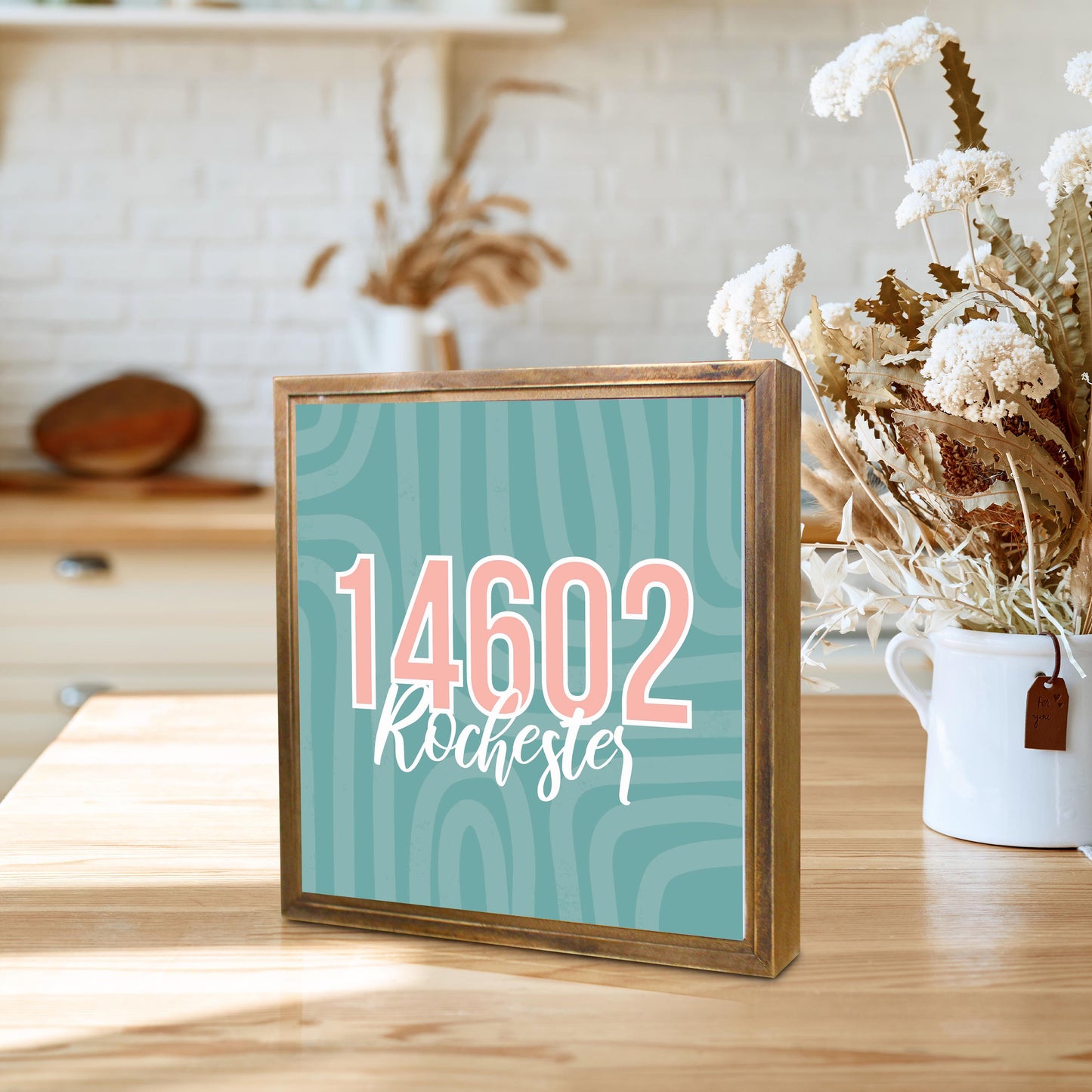 Boho Color City Zip On Blue New York Rochester | Wood Sign | Eaches | Min 1