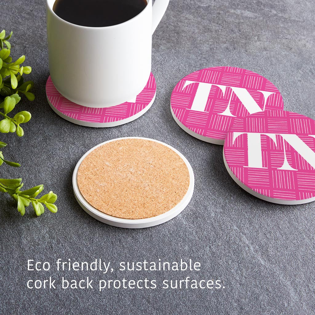 Bright Modern Abbreviated On Pink Tennessee | Absorbent Coasters | Set of 4 | Min 2