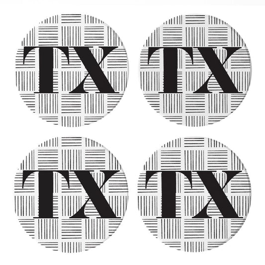 Black And White Abbreviated On White Texas| Absorbent Coasters | Set of 4 | Min 2