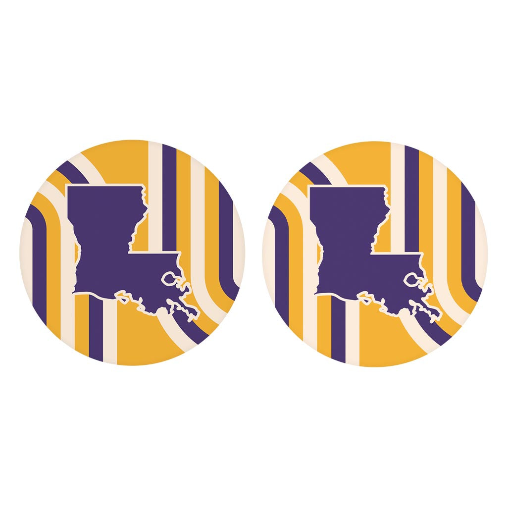 Purple Gold Louisiana Retro State Shape | Absorbent Car Coasters | Set of 2 | Min 4