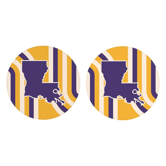 Purple Gold Louisiana Retro State Shape | Absorbent Car Coasters | Set of 2 | Min 4