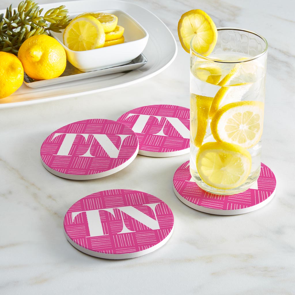 Bright Modern Abbreviated On Pink Tennessee | Absorbent Coasters | Set of 4 | Min 2