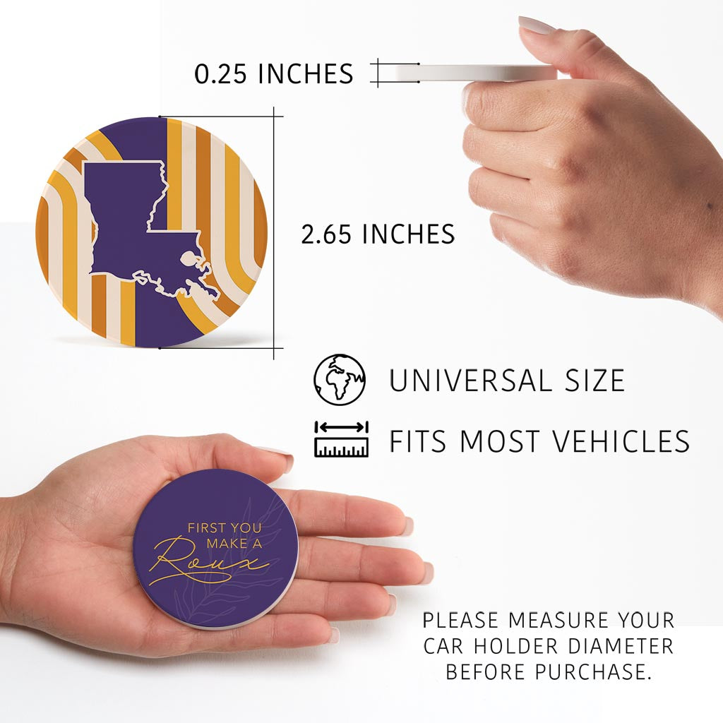 Purple Gold Louisiana Retro Set | Absorbent Car Coasters | Set of 2 | Min 4