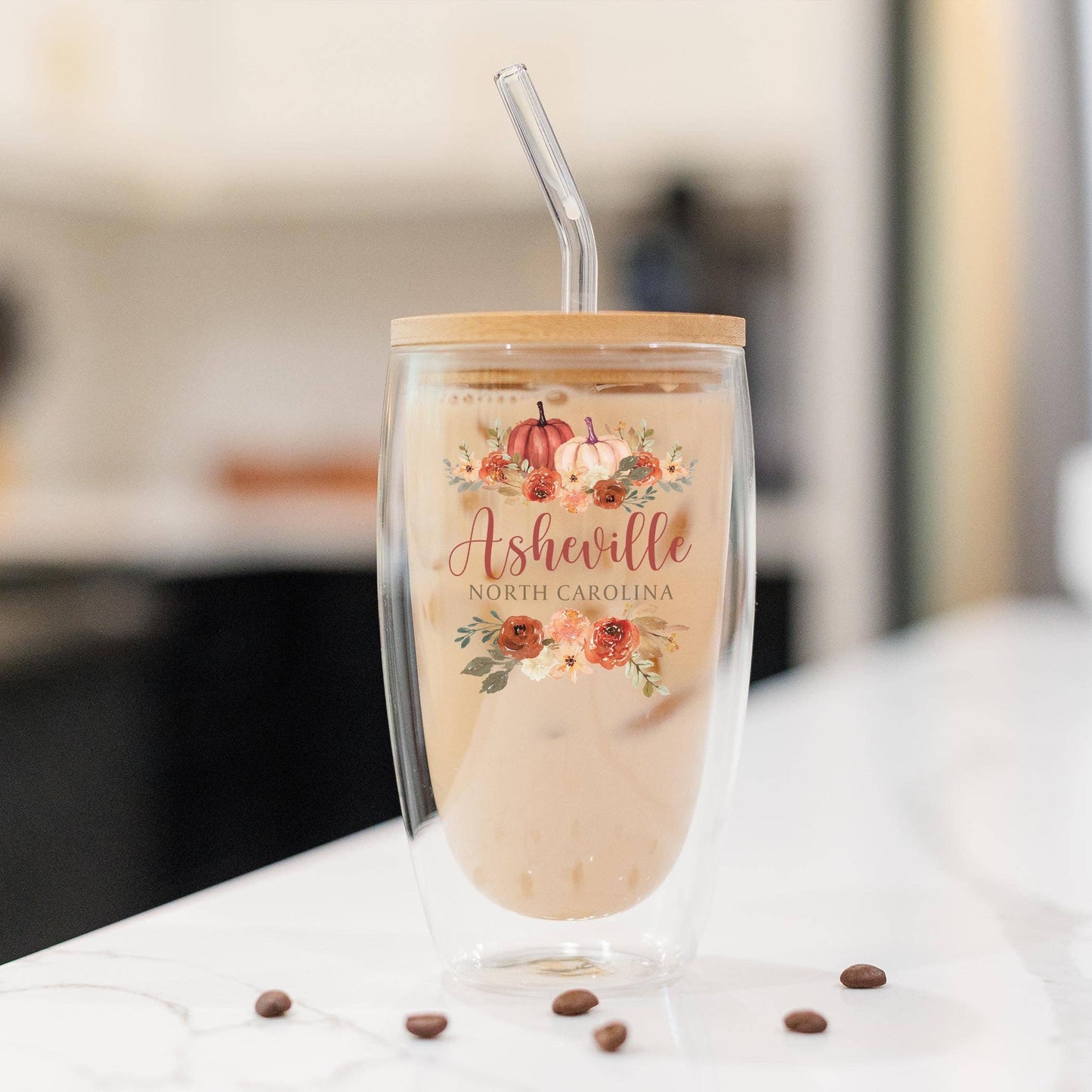 16oz Custom Insulated Glass Tumbler Fall Harvest Florals