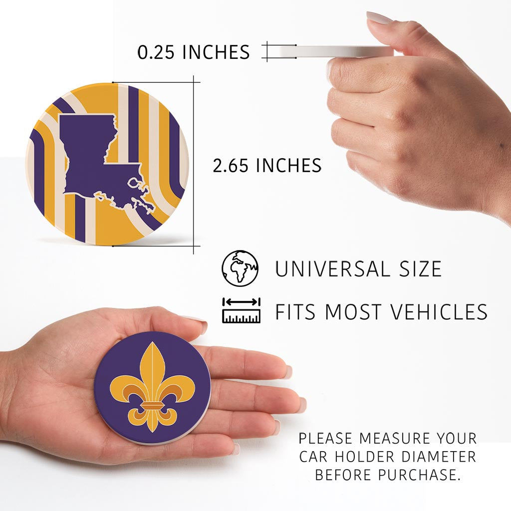 Purple Gold Louisiana Retro Set | Absorbent Car Coasters | Set of 2 | Min 4