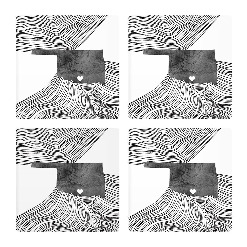 Minimalistic B&W Ardmore Ok Heart Fluid State | Absorbent Coasters | Set of 4 | Min 2