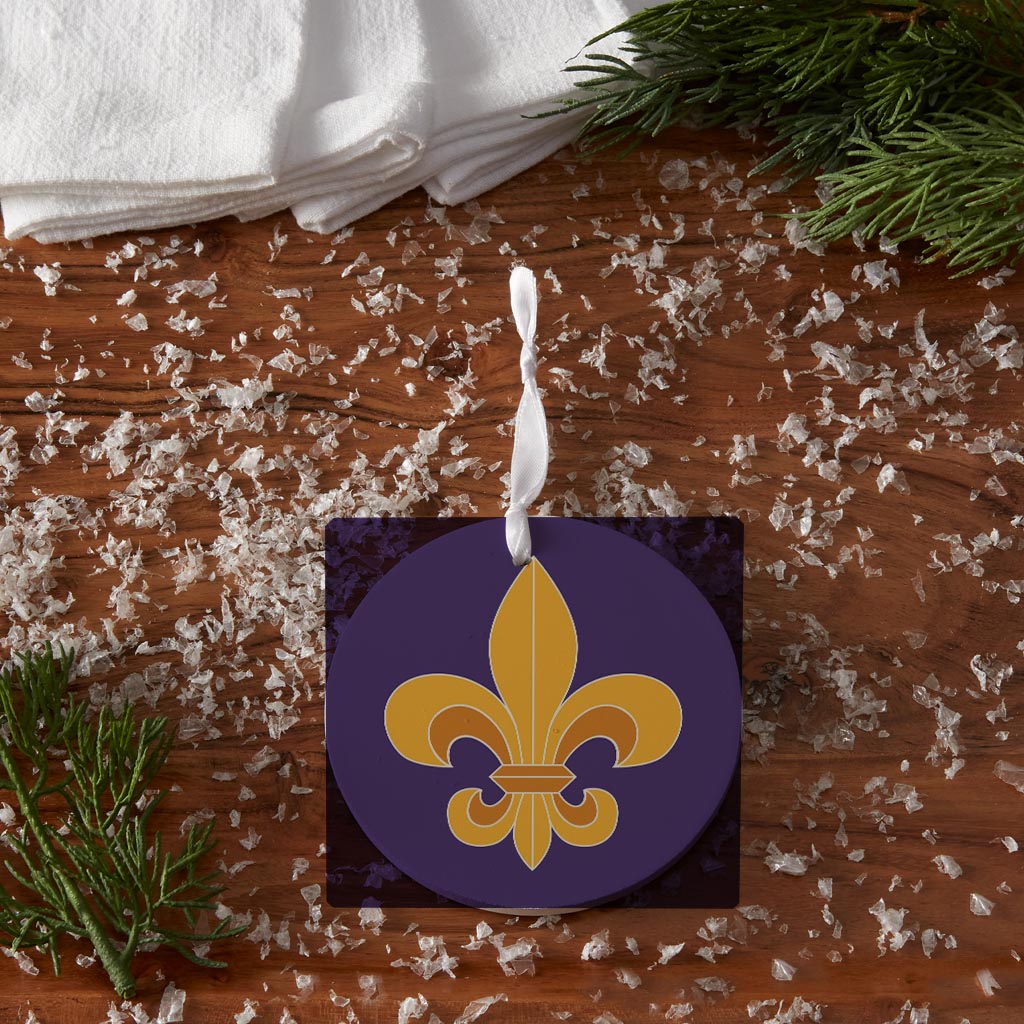 Purple Gold Louisiana Fleur De Lis | Wood Ornament | Eaches | Min 6