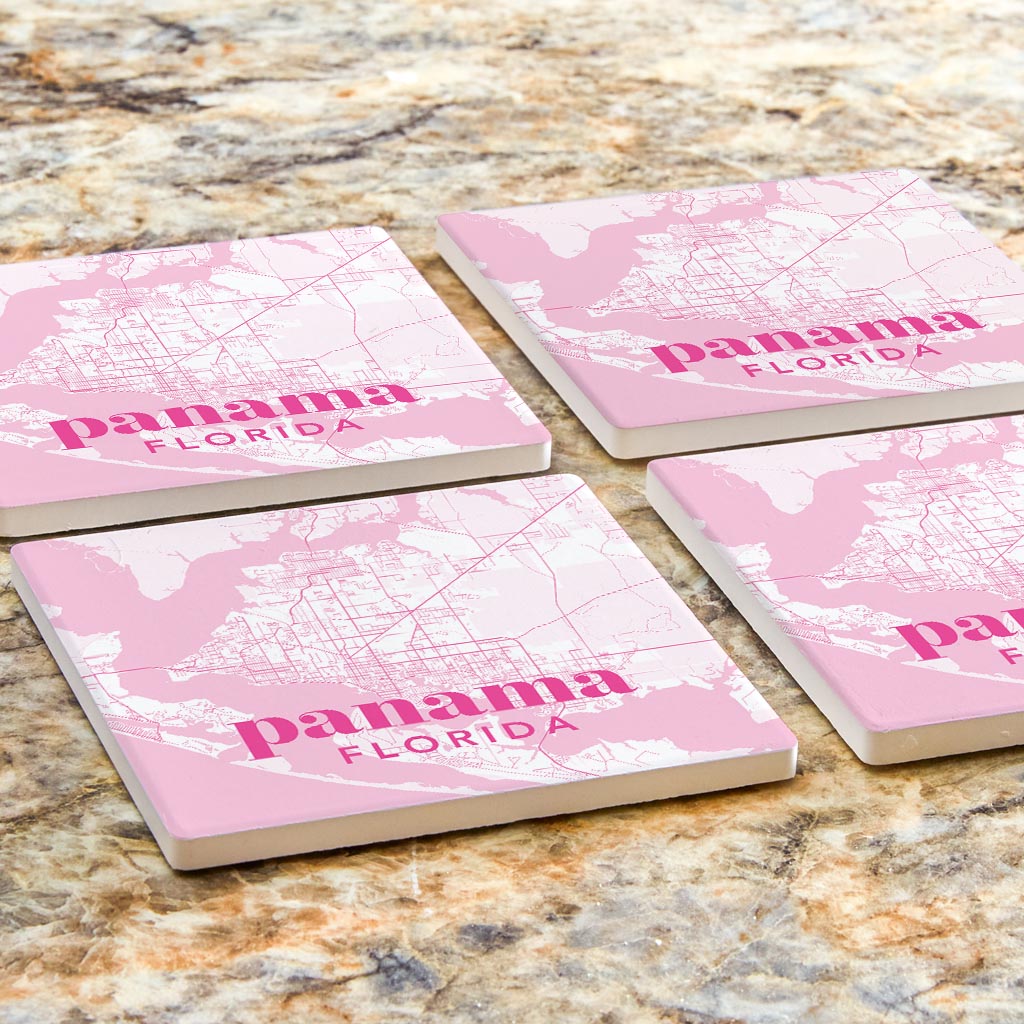 Bright Modern Pink Map Florida Panama | Absorbent Coasters | Set of 4 | Min 2