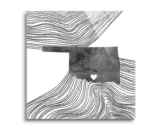 Minimalistic B&W Ardmore Ok Heart Fluid State | Hi-Def Glass Art | Eaches | Min 2