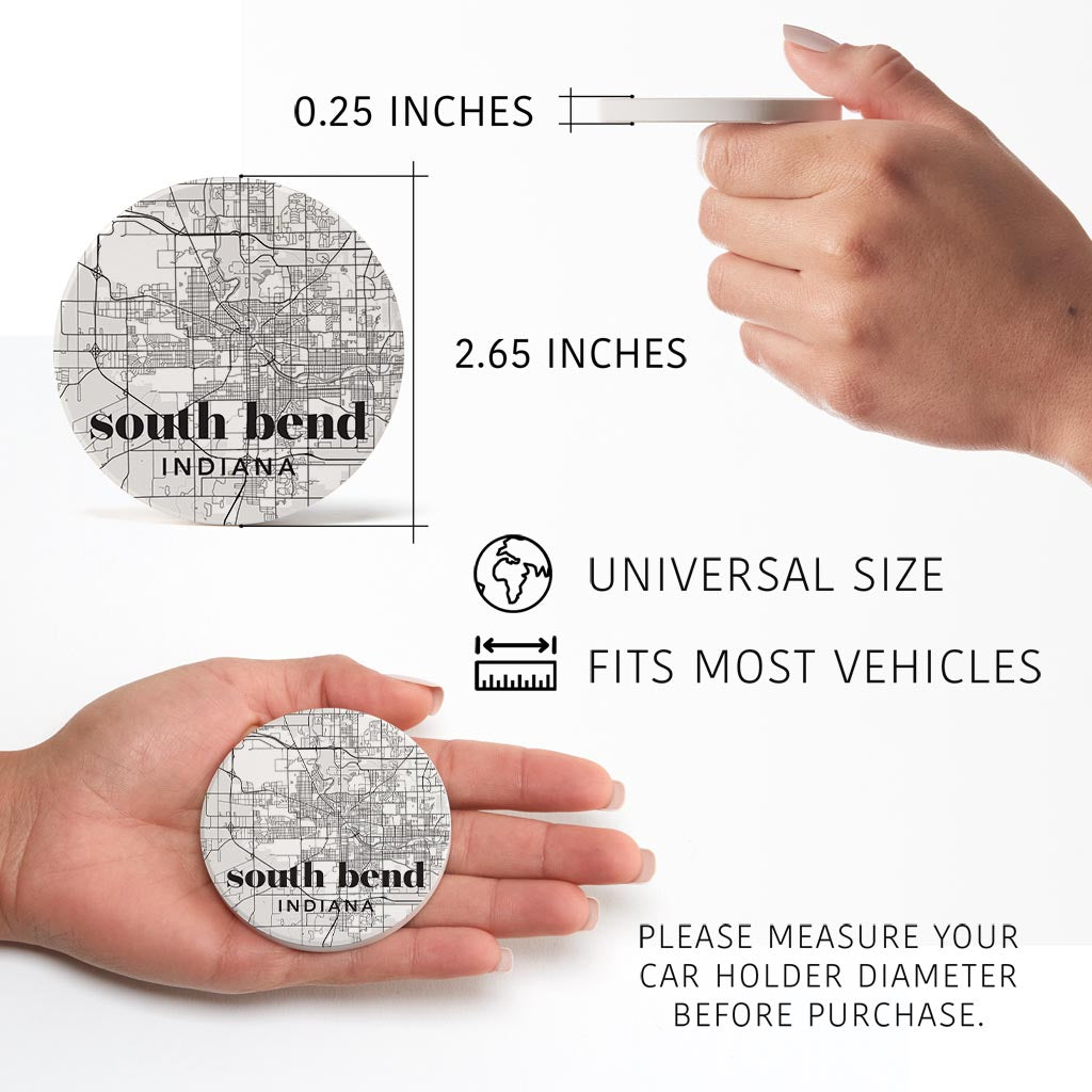 Black And White White Map Indiana South Bend| Absorbent Car Coasters | Set of 2 | Min 4