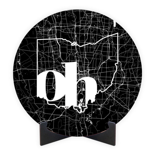 Black And White Abbreviated State Map Black Ohio Columbus | Wood Sign | Eaches | Min 1