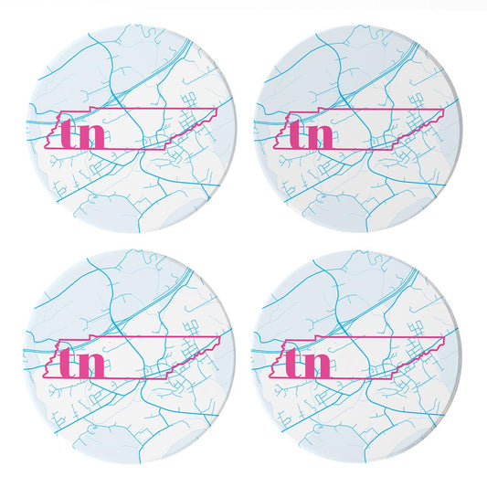 Bright Modern Abbreviated State Map Blue Tennessee Blountville | Absorbent Coasters | Set of 4 | Min 2