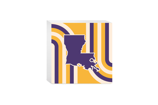 Purple Gold Louisiana Retro State Shape | Wood Block | Eaches | Min 4
