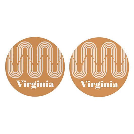 Vintage Groove Yellow Wave Lines Virginia | Absorbent Car Coasters | Set of 2 | Min 4