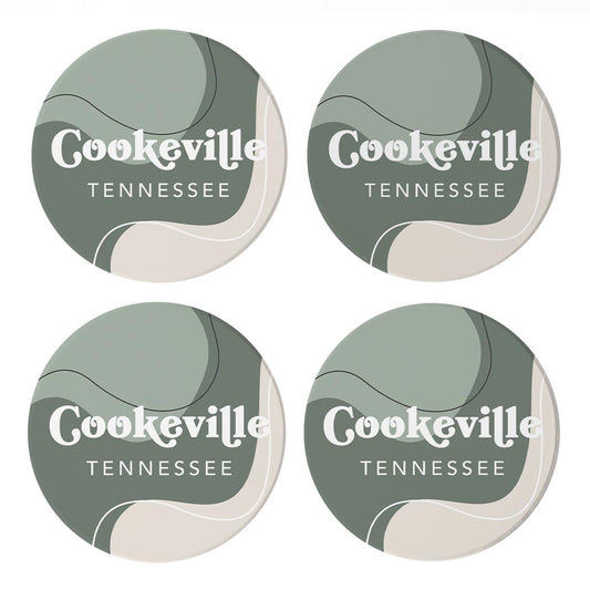 Vintage Groove Fluid Green Tennessee Cookeville| Absorbent Coasters | Set of 4 | Min 2
