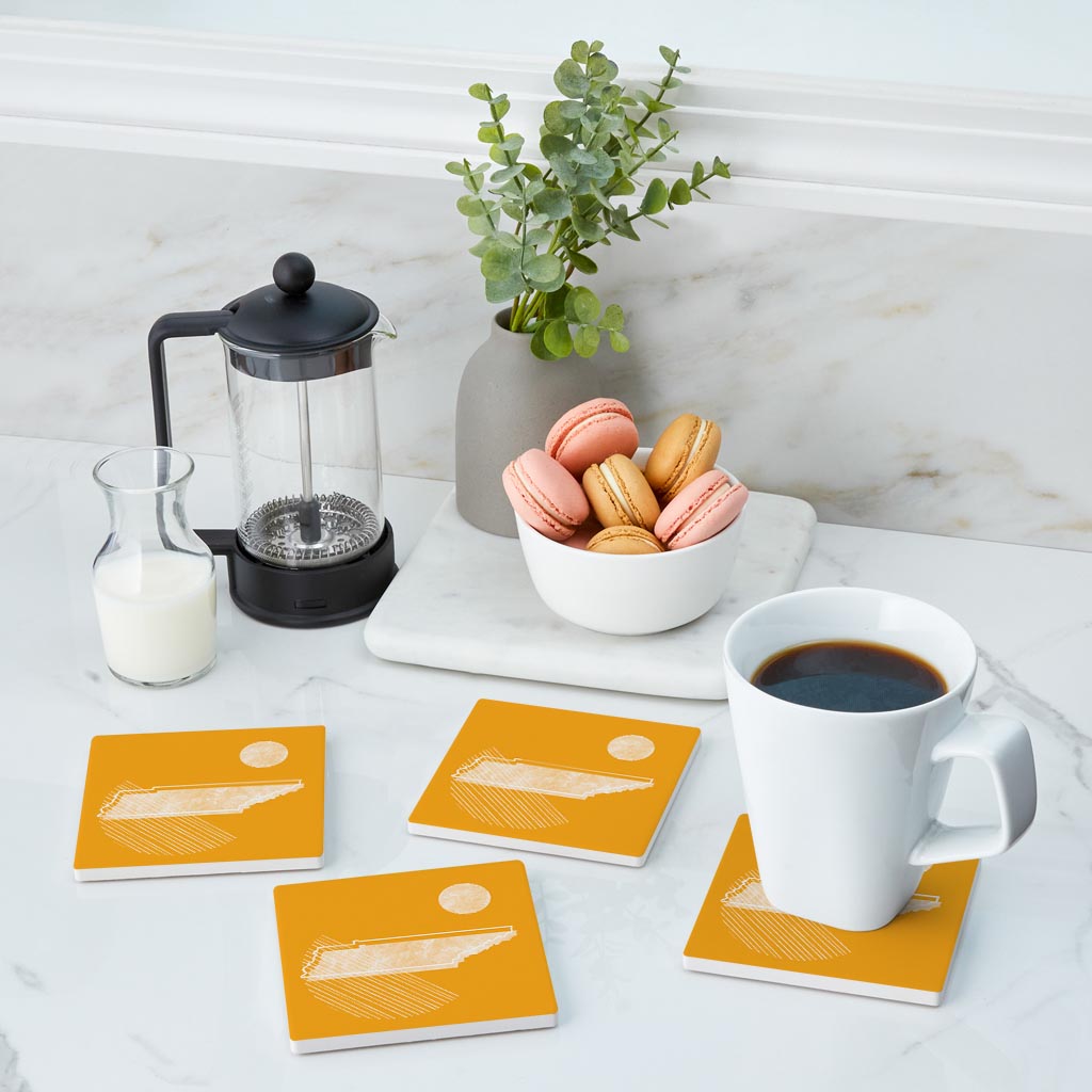 Bright Modern Geometric On Orange Tennessee | Absorbent Coasters | Set of 4 | Min 2