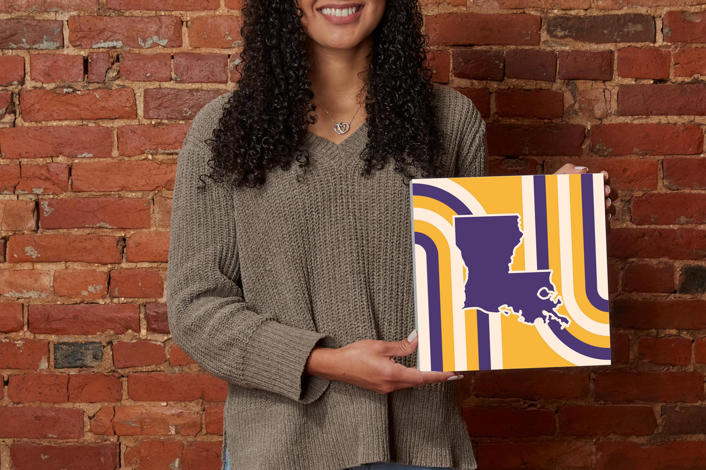 Purple Gold Louisiana Retro State Shape | Wood Block | Eaches | Min 2