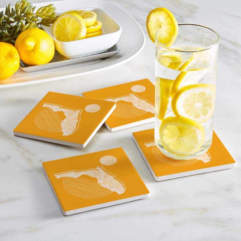 Bright Modern Geometric On Orange Florida | Absorbent Coasters | Set of 4 | Min 2