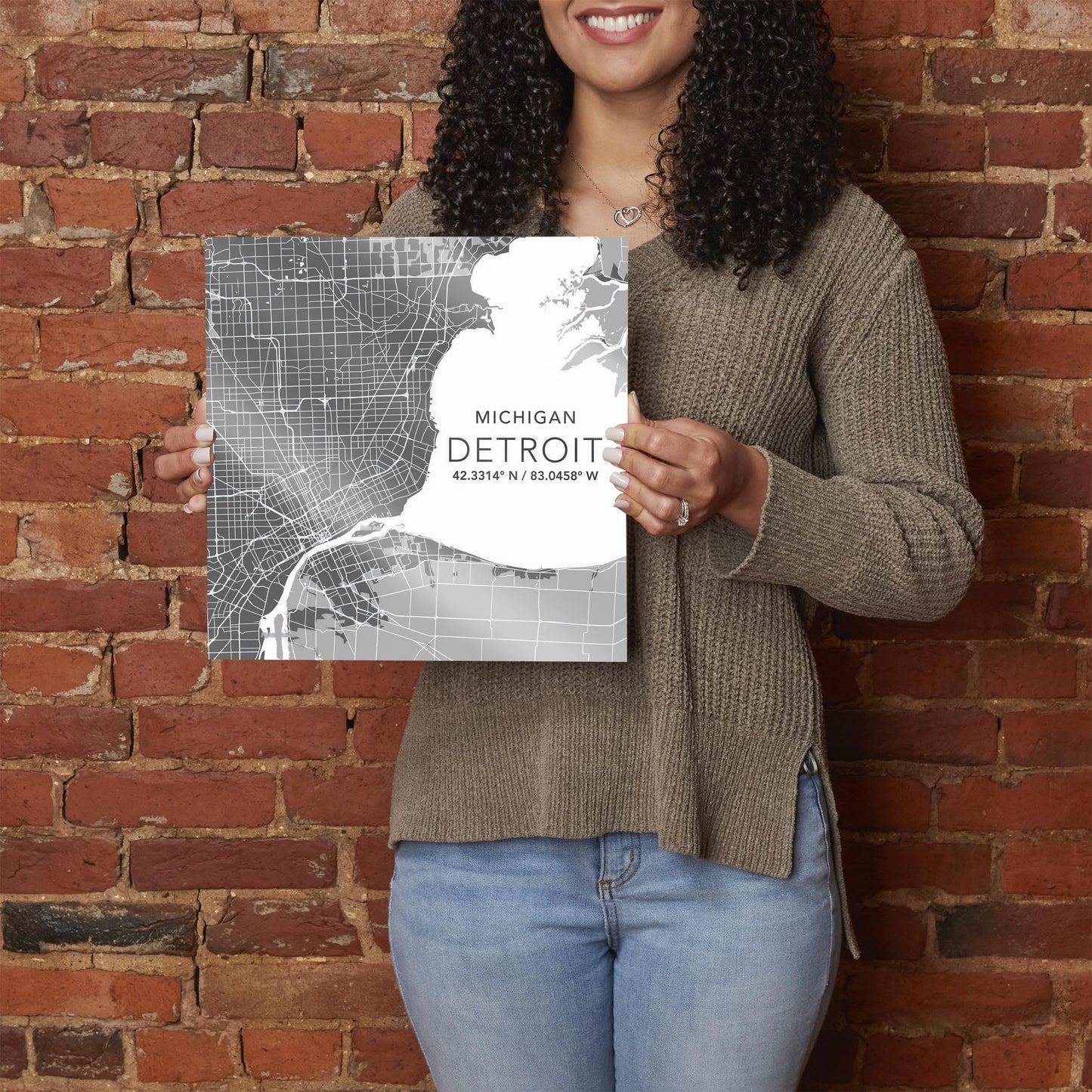 Grey Detroit Michigan Map & Coordinates | 12x12