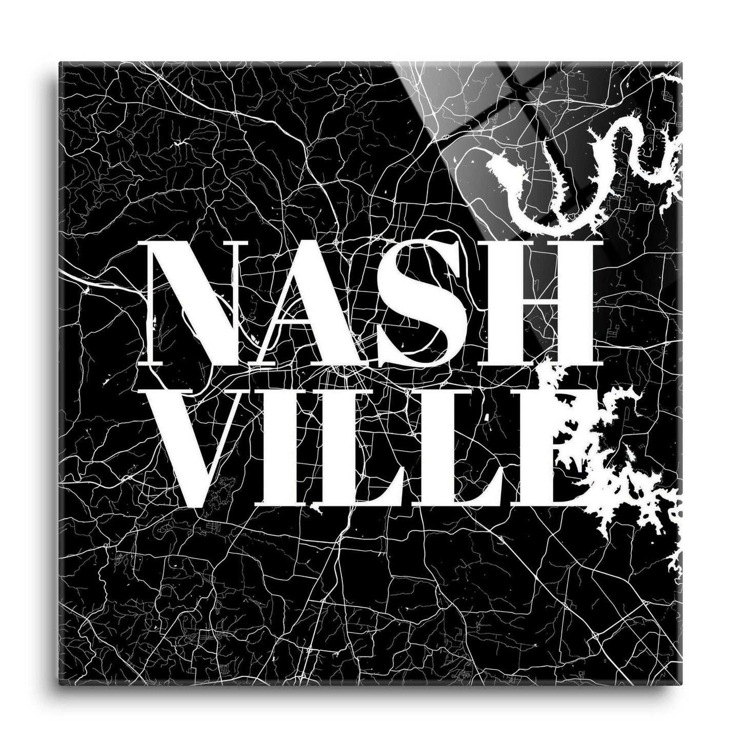 Minimalist B&W Tennessee Nashville Map 12x12 Glass Plaque