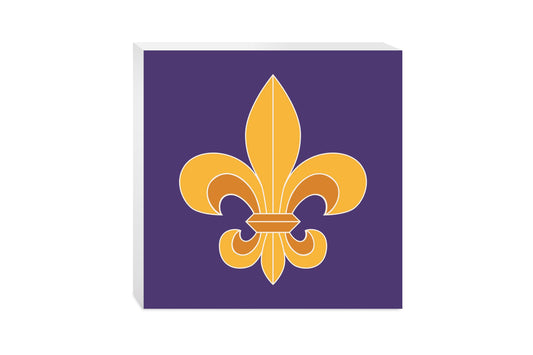 Purple Gold Louisiana Fleur De Lis | Wood Block | Eaches | Min 2