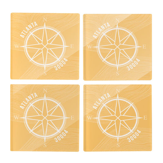 Boho Color Compass Zip On Yellow Georgia Atlanta | Hi-Def Glass Coasters | Set of 4 | Min 2