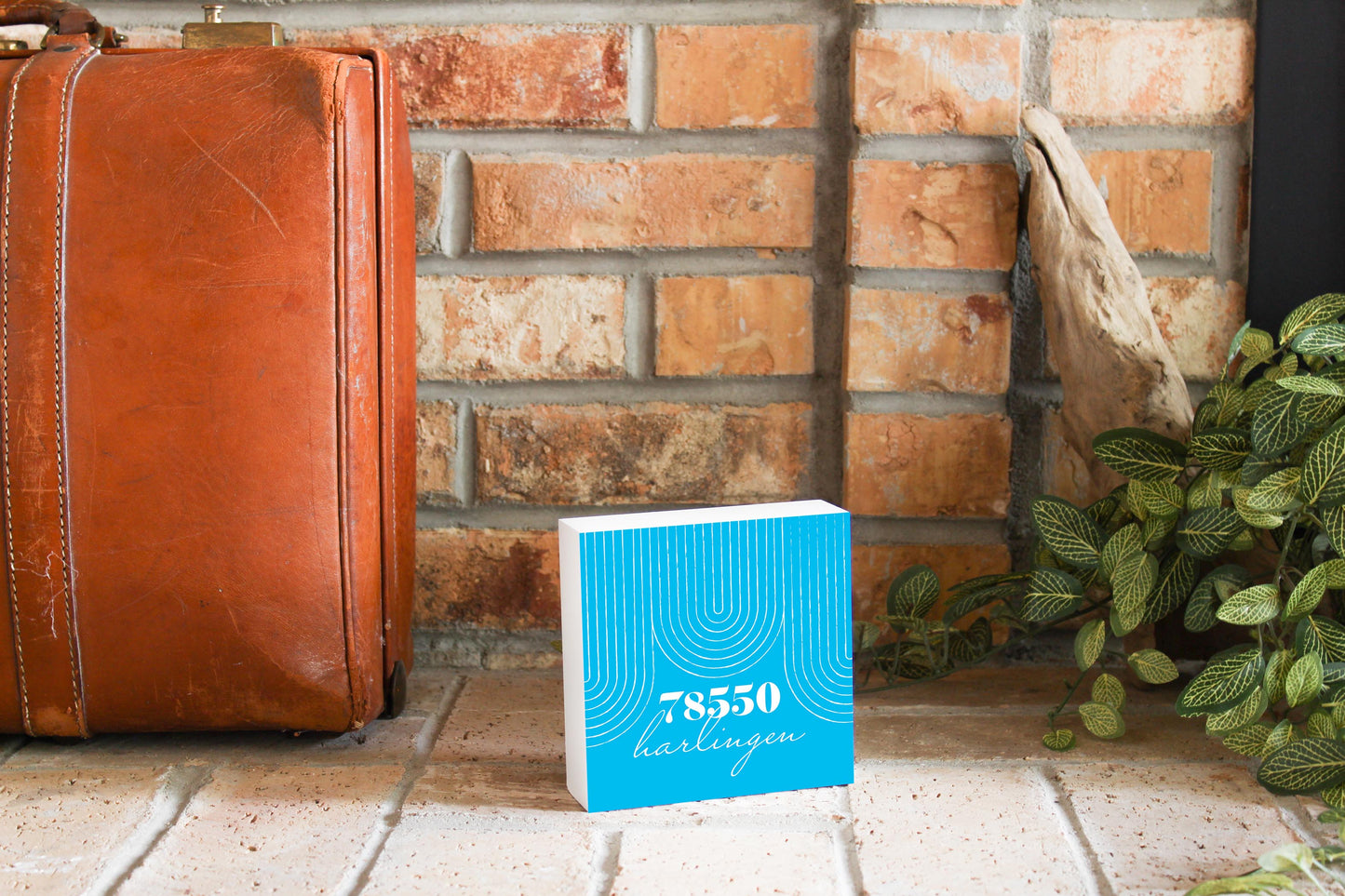 Bright Modern City Zip On Teal Texas Harlingen | Wood Block | Eaches | Min 4