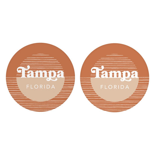 Vintage Groove Half Circle Lines Florida Tampa | Absorbent Car Coasters | Set of 2 | Min 4