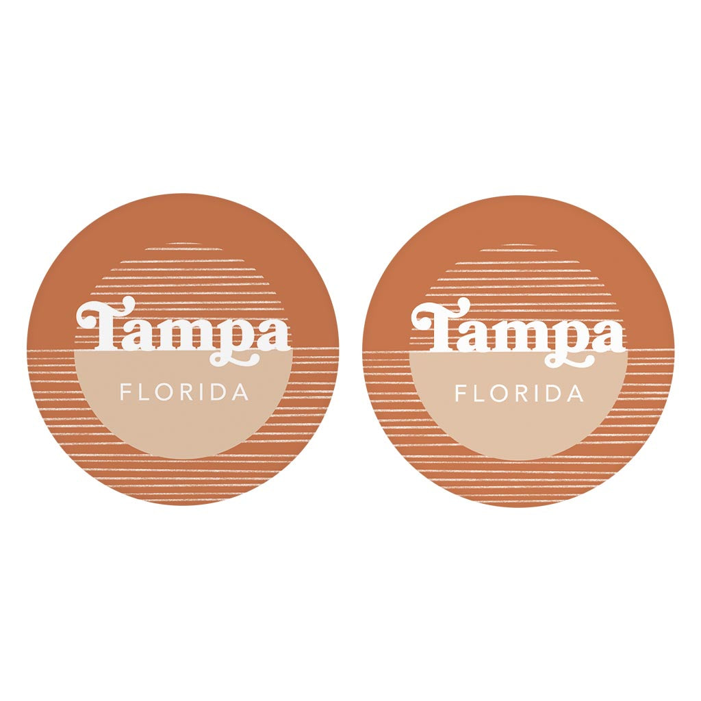 Vintage Groove Half Circle Lines Florida Tampa | Absorbent Car Coasters | Set of 2 | Min 4