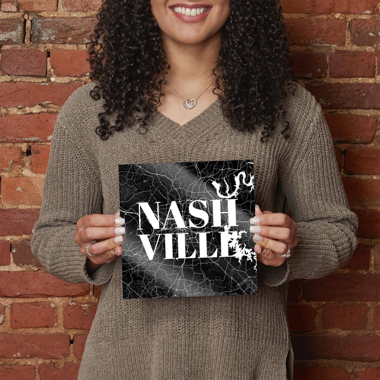 Minimalist B&W Tennessee Nashville Map 8x8 Glass Plaque