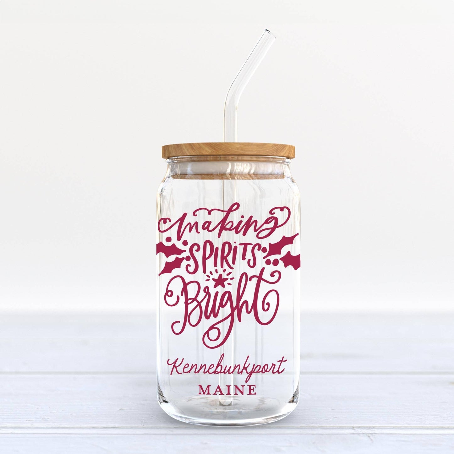 16oz Cold Brew Glass-Love + Local Winterberry