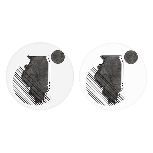 Black And White Geometric On White Illinois | Absorbent Car Coasters | Set of 2 | Min 4