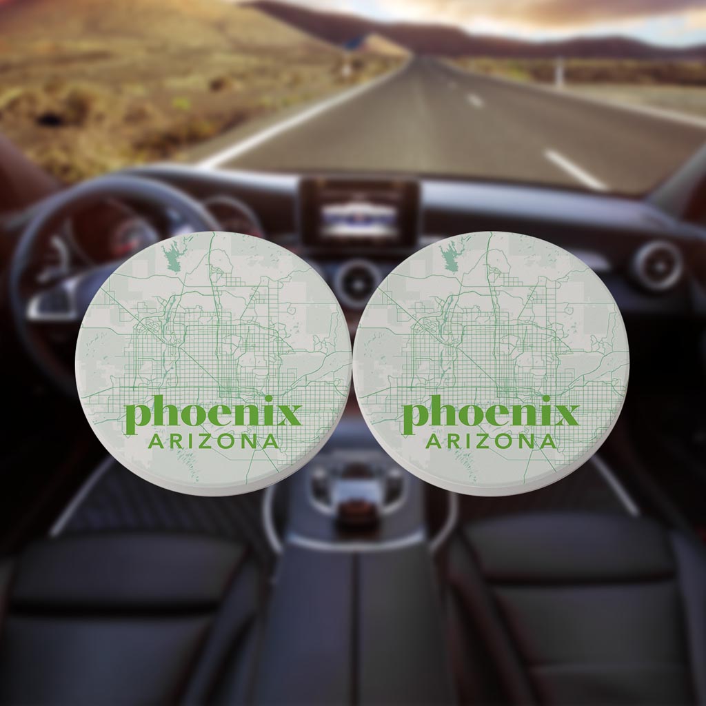 Bright Modern Green Map Arizona Phoenix | Absorbent Car Coasters | Set of 2 | Min 4