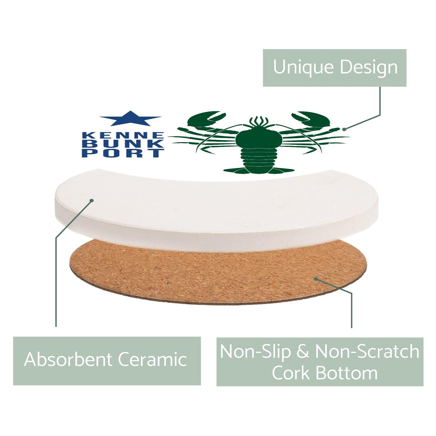 Kennebunkport Maine Lobster Green | Absorbent Coasters | Eaches | Min 6