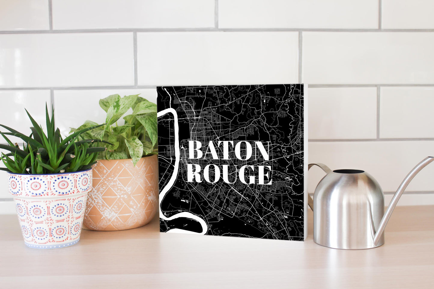 Minimalistic Baton Rouge Black Map | Wood Block | Eaches | Min 2
