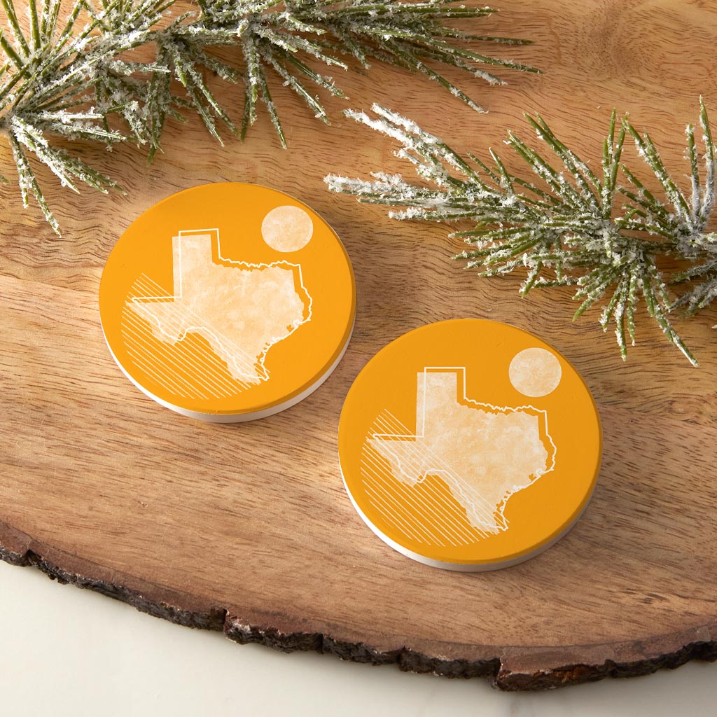 Bright Modern Geometric On Orange Texas | Absorbent Car Coasters | Set of 2 | Min 4