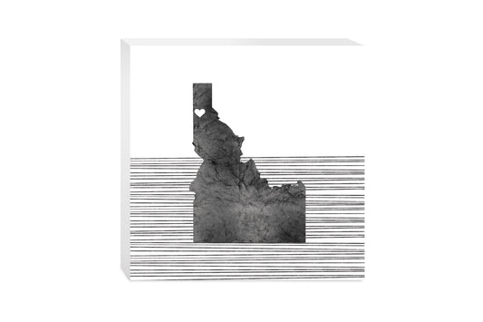 Minimalist B&W Idaho Coeur Dalene Heart Straight Lines | Wood Block | Eaches | Min 2
