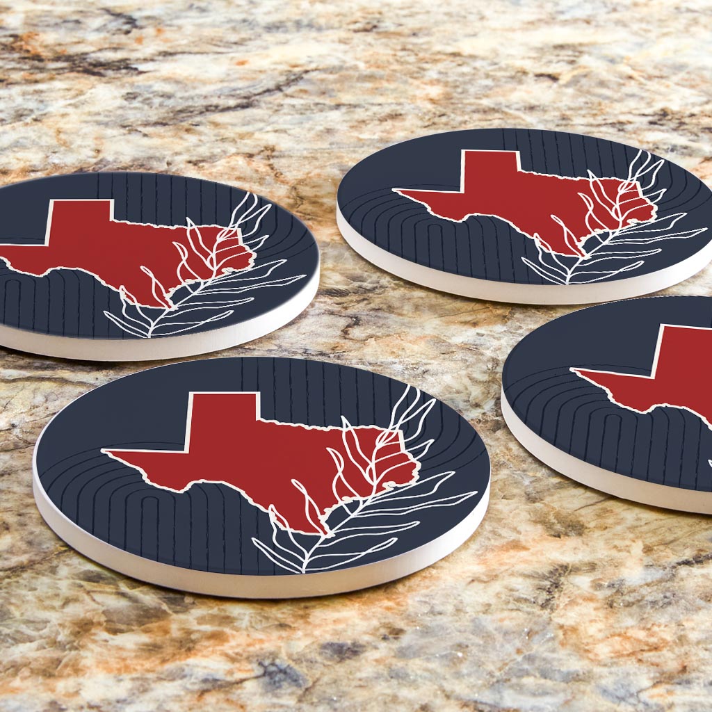 Modern Minimalist Texas Colors Shape Leaf | Absorbent Coasters | Set of 4 | Min 2