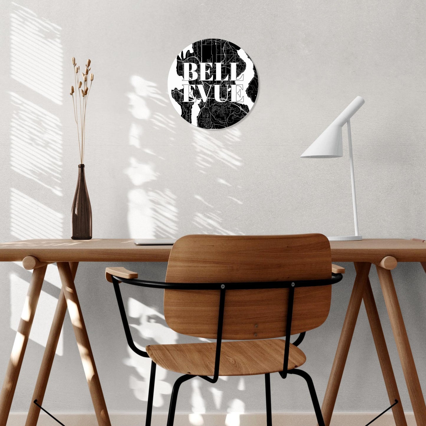 Minimalistic B&W Washington Bellevue Map | Wood Sign | Eaches | Min 1