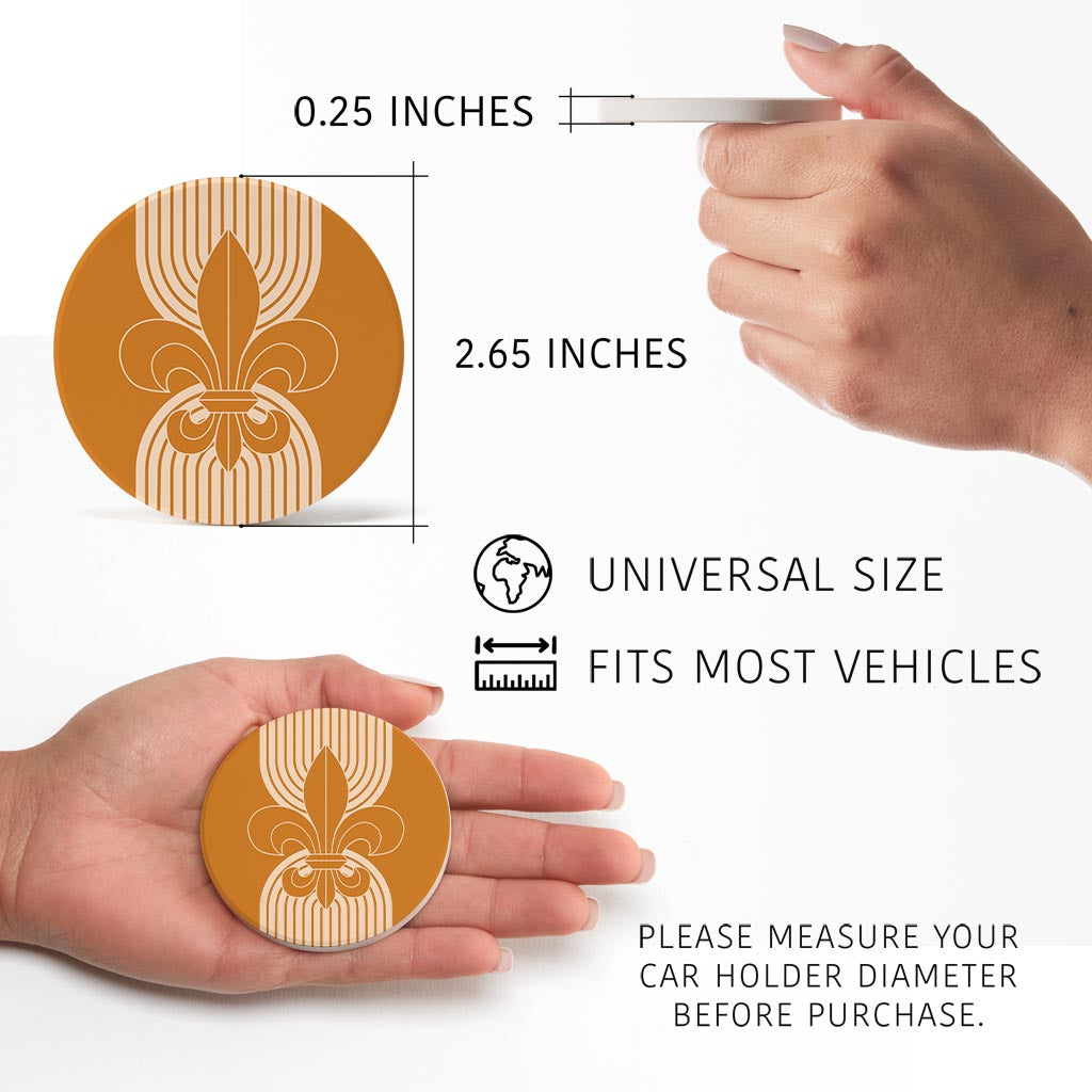 Modern Minimalist Louisiana Orange Fleu De Lis | Absorbent Car Coasters | Set of 2 | Min 4