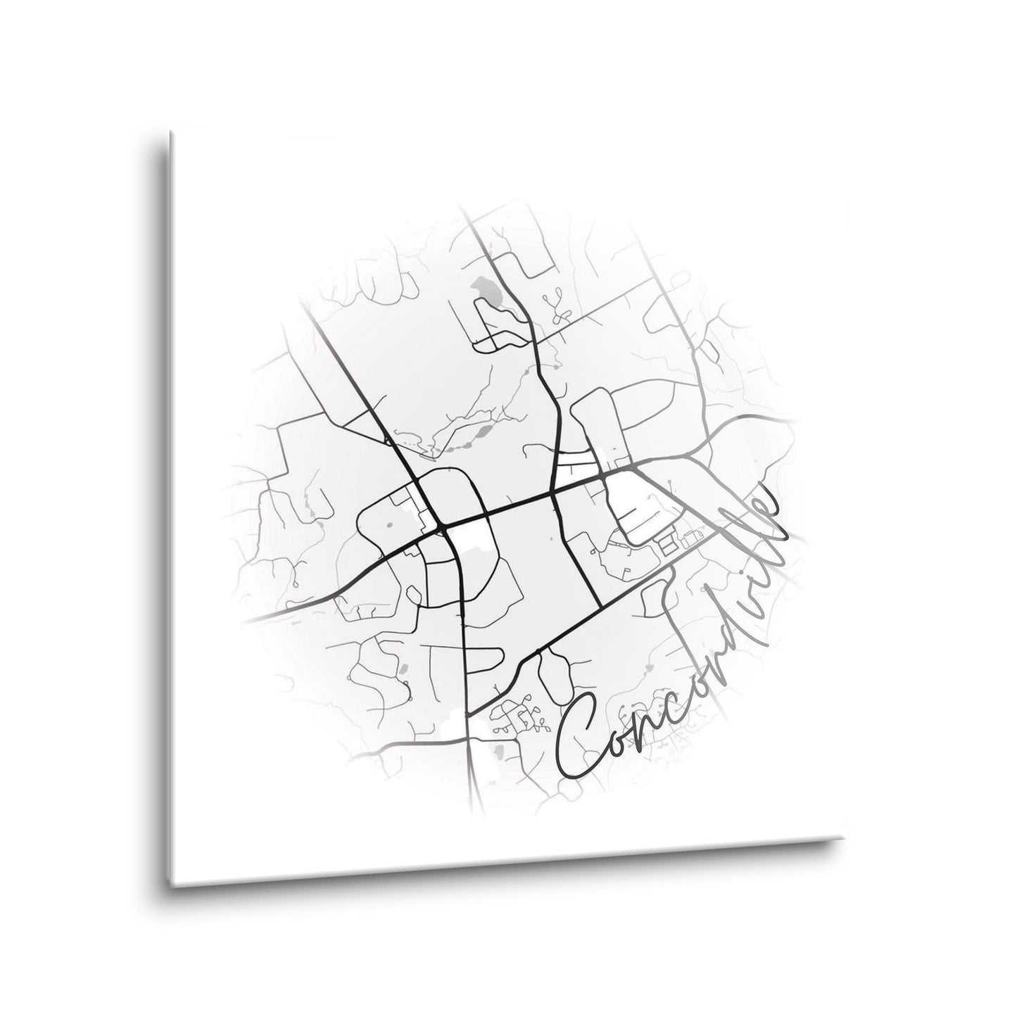 Minimalistic B&W Pennsylvania Concordville Circle Map | Hi-Def Glass Art | Eaches | Min 2