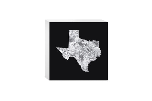 Minimalistic B&W Texas Metal State Shape | Wood Block | Eaches | Min 4