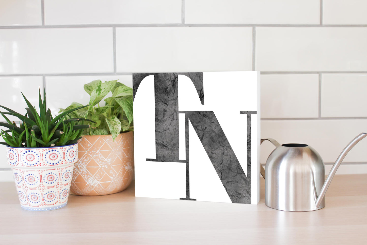 Minimalist B&W Tennessee White Initials | Wood Block | Eaches | Min 2